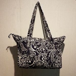Cute Twirly Birds Navy Beach Tote